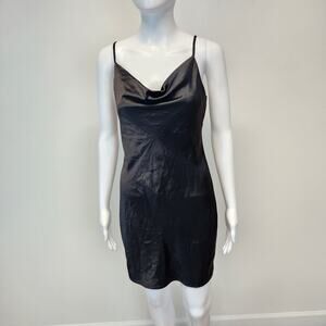 Endless Rose Satin Cowl Neck Mini Slip Dress Size XS Black Y2K Sexy Evening LBD
